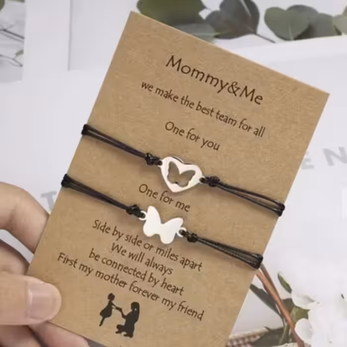 دستبند ست پروانه استیل اصل، قفل بافت،  با بند مشکی یا  سفید