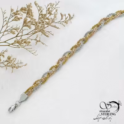 دستبند استیل سه رنگ طرح بافت کد 14281