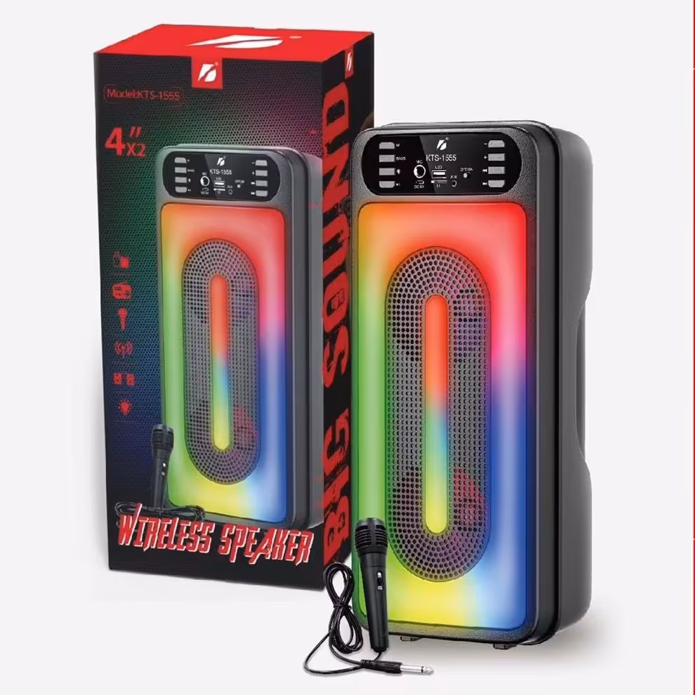 اسپیکر بلوتوثی قابل حمل چمدانی مدل kts1555 رقص نور دار به همراه میکروفن 