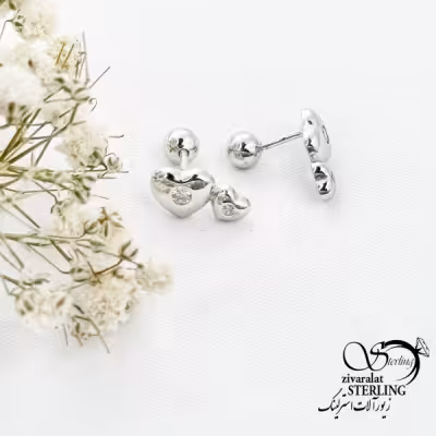 پیرسینگ نقره گوش با قلب دوقلو عیار925 کد 16873