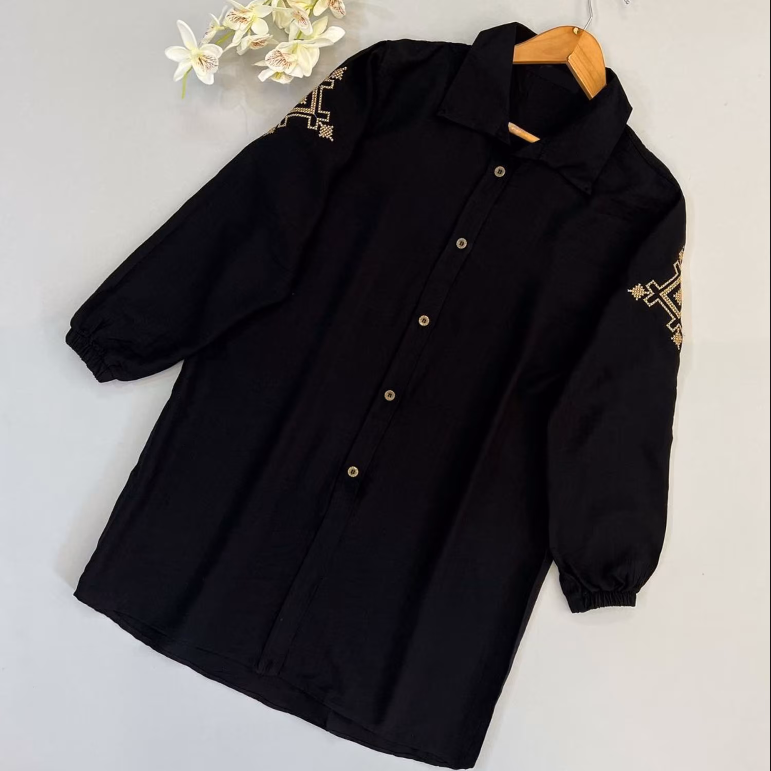 مانتو خنک با آستین گلدوزی جنس بابوس دونخ عالی