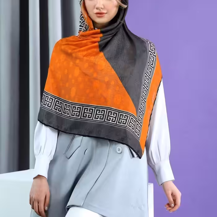 روسری نخی قواره 110 رنگ طوسی نارنجی خنک و سبک با ارسال رایگان 