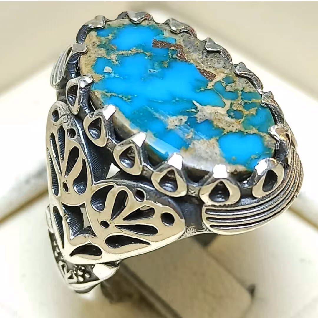  انگشتر نقره مردانه همراه با فیروزه نیشابوری 17