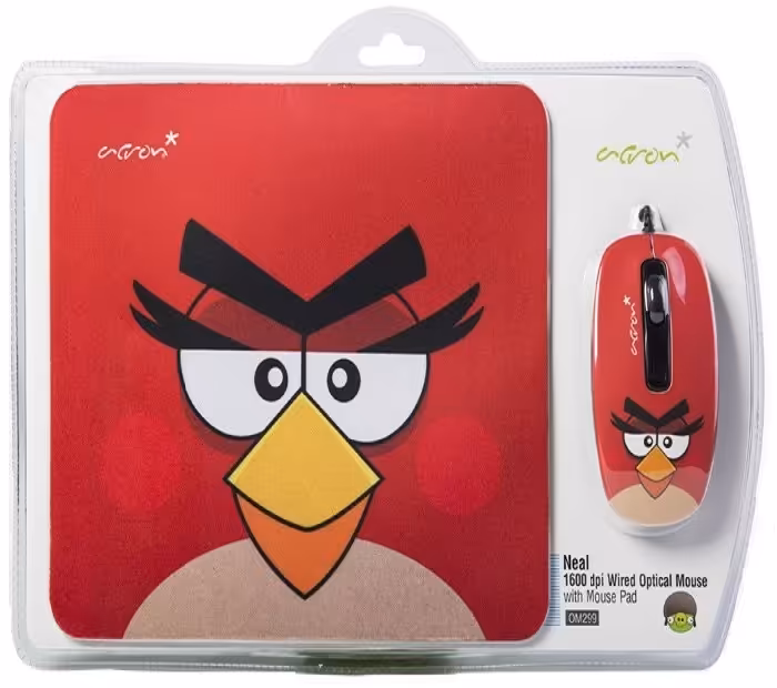 ماوس اپتیکال همراه با ماوس پد اکرون مدل OM299 طرح Angry Birds