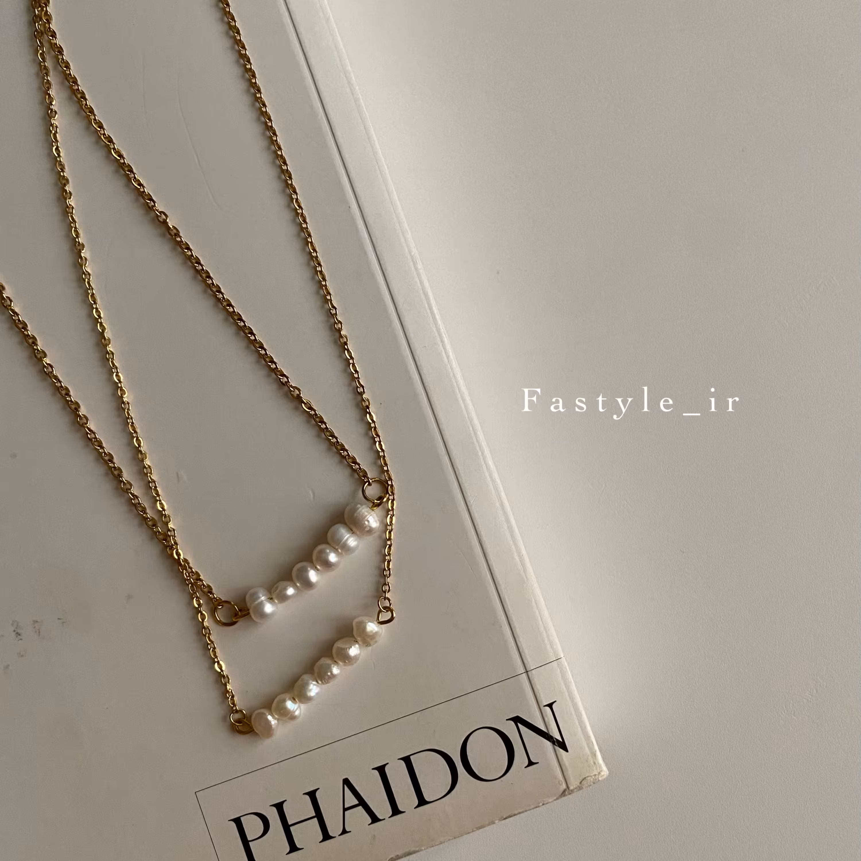 گردنبند زنجیر استیل کارشده با مروارید پرورشی 