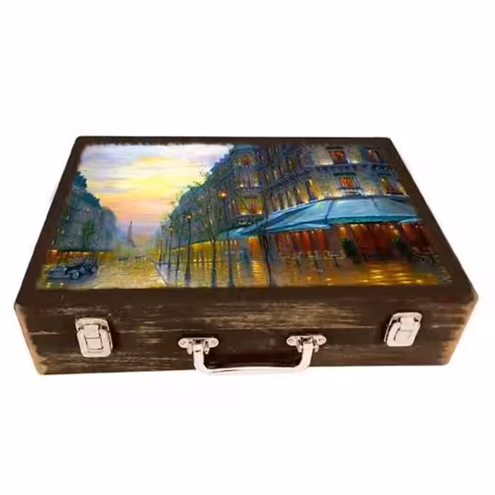 جعبه چوبی مدل چمدان بزرگ طرح پاریس رویایی6