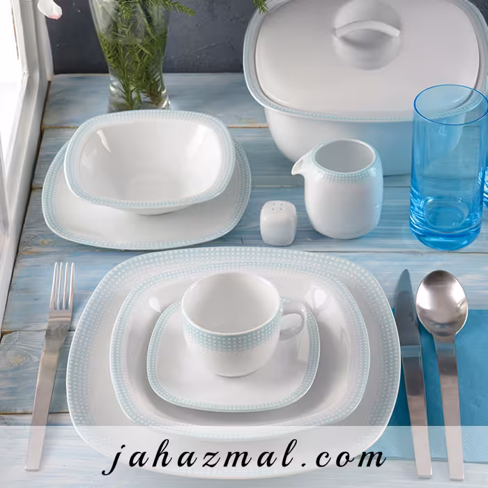 سرویس چینی زرین طرح مون بلان آبی 98 پارچه