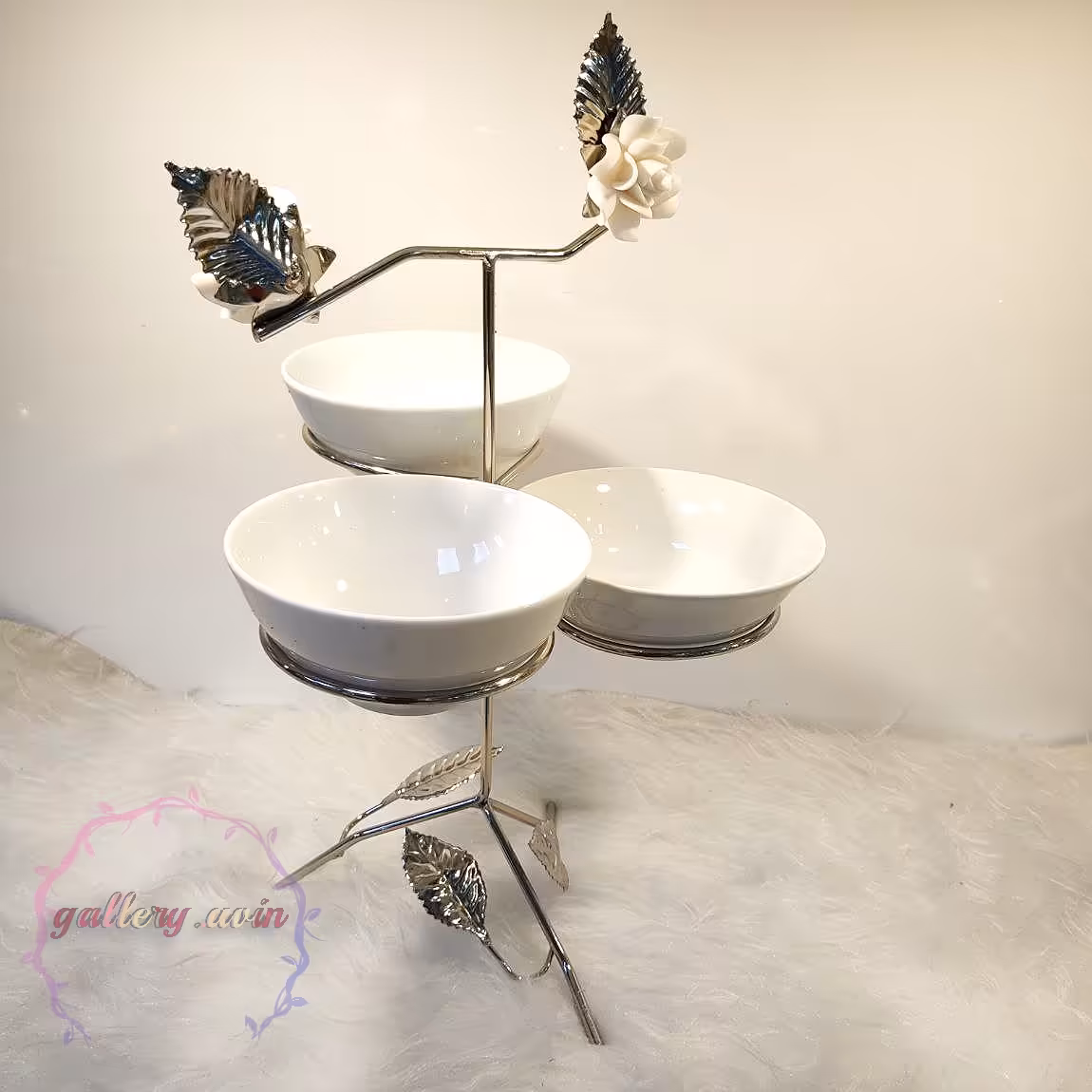 اردو خوری 3 تایی نقره ای ایستاده گل چینی