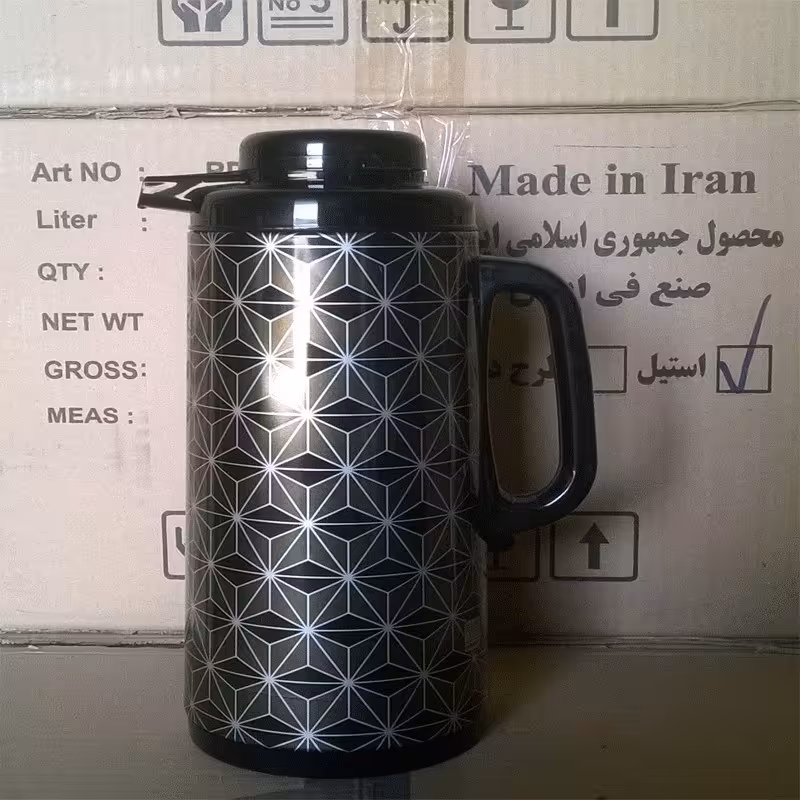 فلاسک 1.3 لیتر بدنه فلزی سرپیچ طرح دار شیشه سفید رجال - طرح 1 