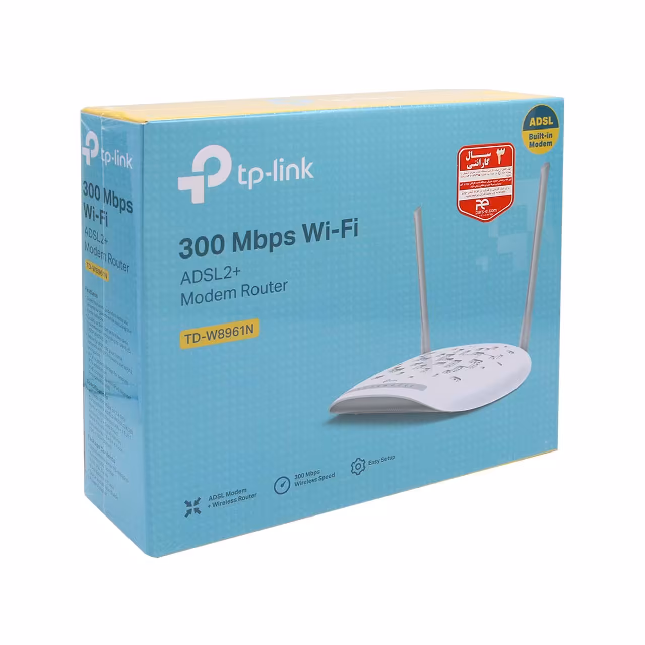 مودم روتر 2 آنتن TP-Link W8961N ADSL2  300Mbps با 3سال گارانتی اصلی