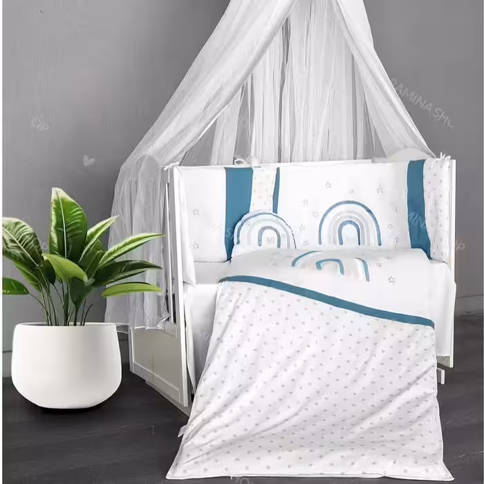 سرویس روتختی نوزاد و کودک پسرانه 8 تکه طرح رنگین کمان سرمه ای شوبیبی Showbaby