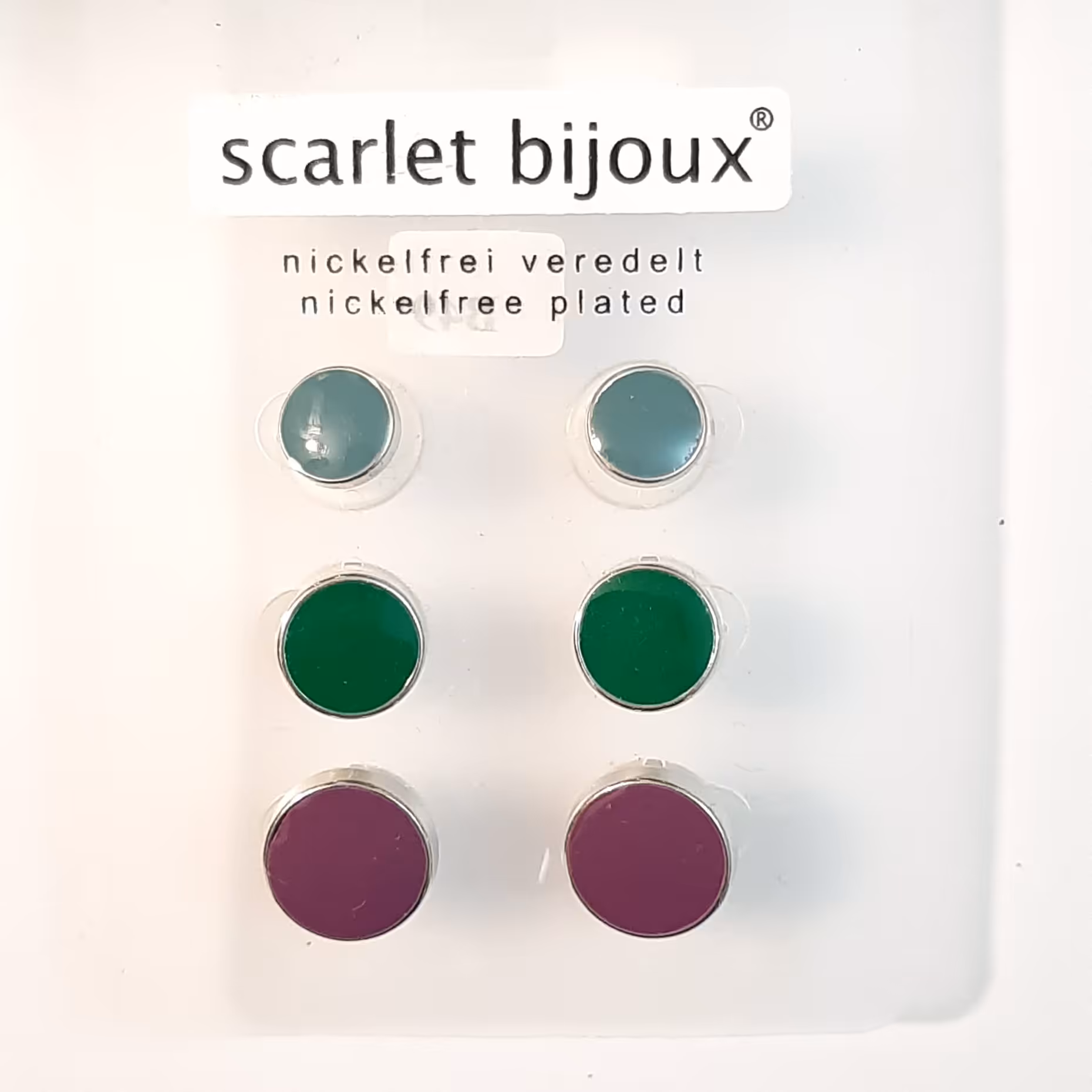 پک 3 جفتی گوشواره میخی بنفش سبز اسکارلت بیژوکس آلمان کد 1040(ارسال رایگان )