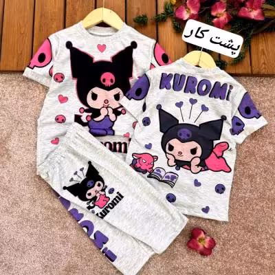 ست تیشرت شلوارک ملانژ پنبه کرومی پشت چاپ