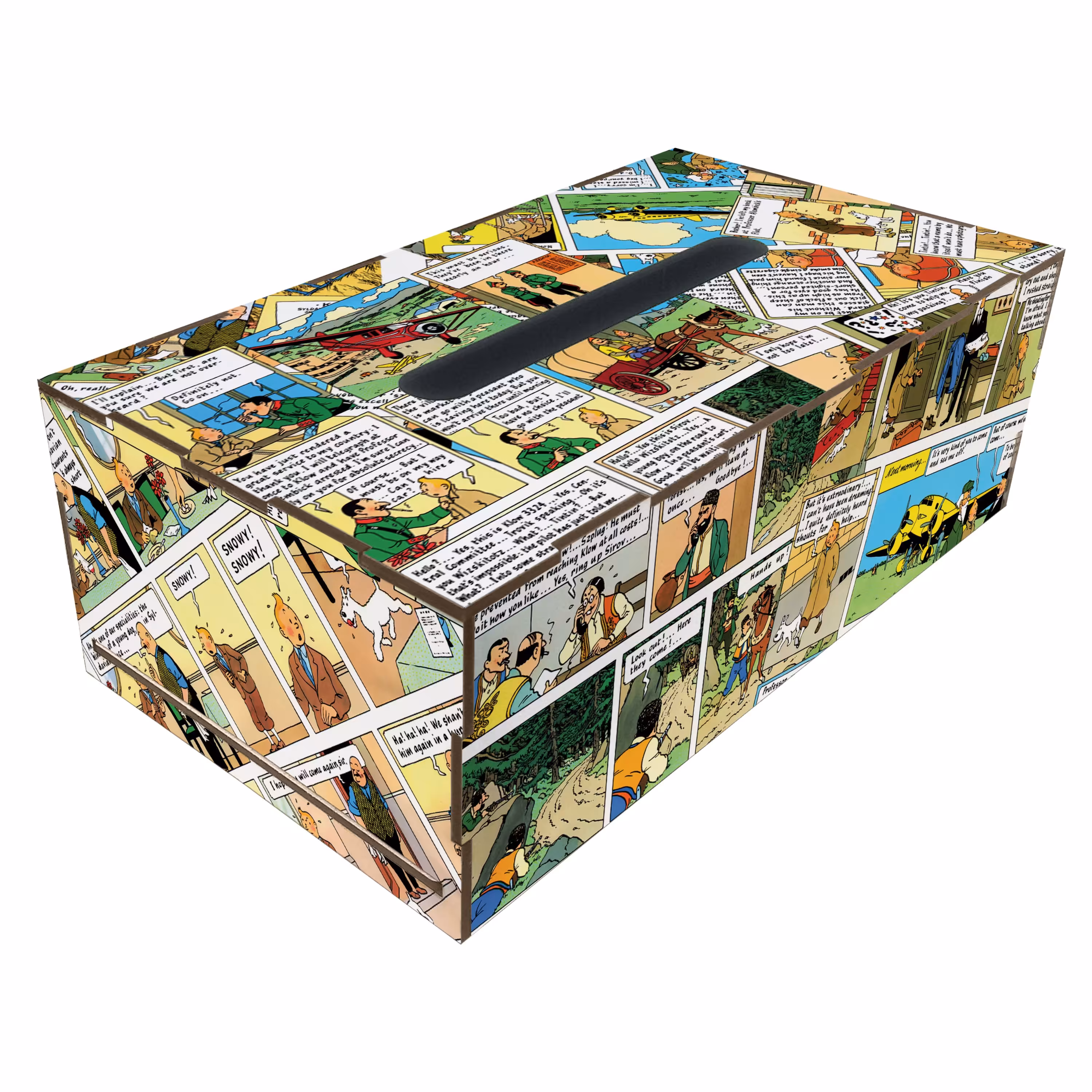 جعبه دستمال کاغذی چوبی طرح دار مدل TB106 طرح کمیک استریپ تن تن