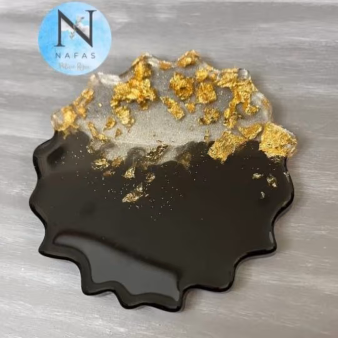 زیرلیوانی رزینی تزیین شده با ورق طلا
