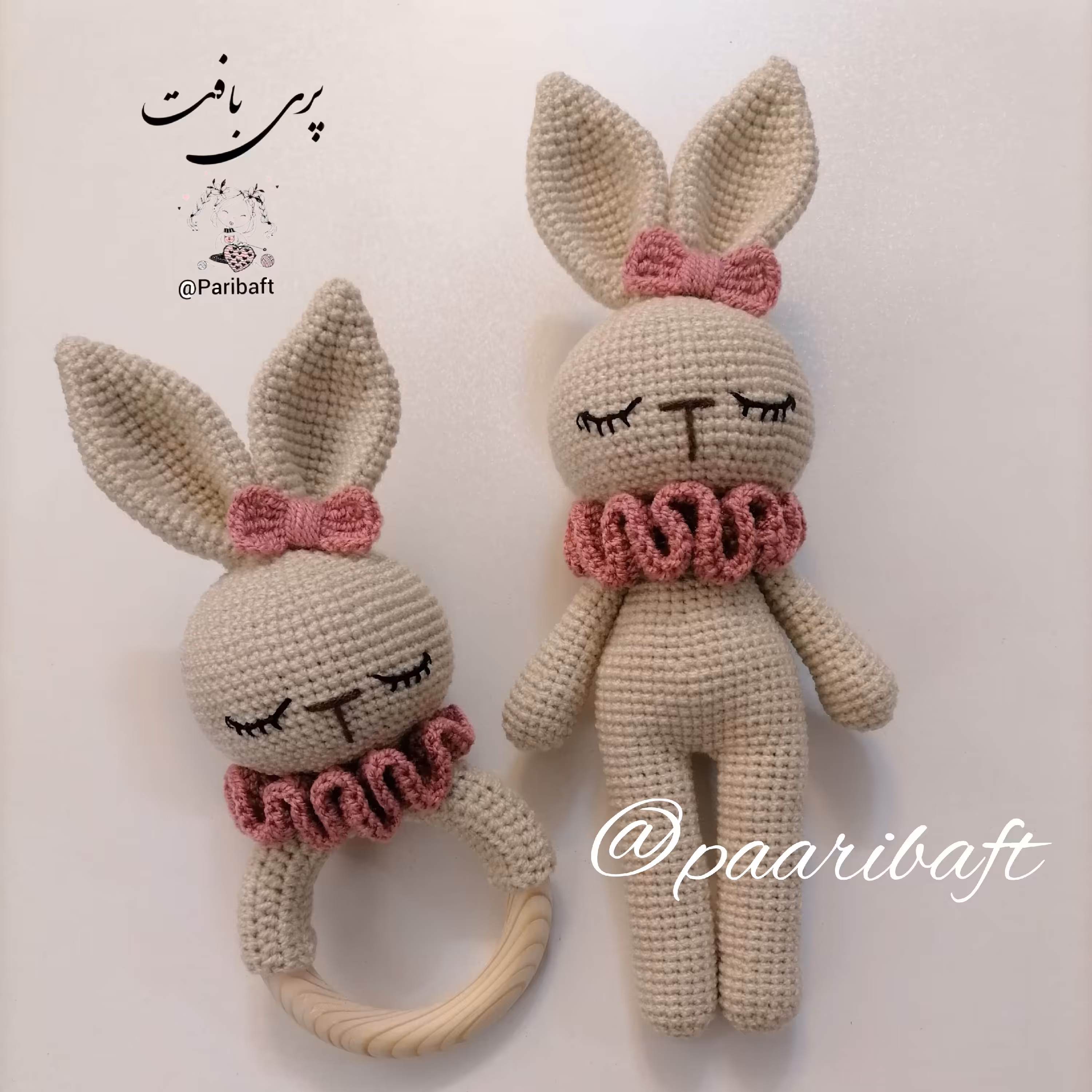ست سیسمونی بافتنی عروسک خرگوش لالا عروسک بافتنی جغجغه
