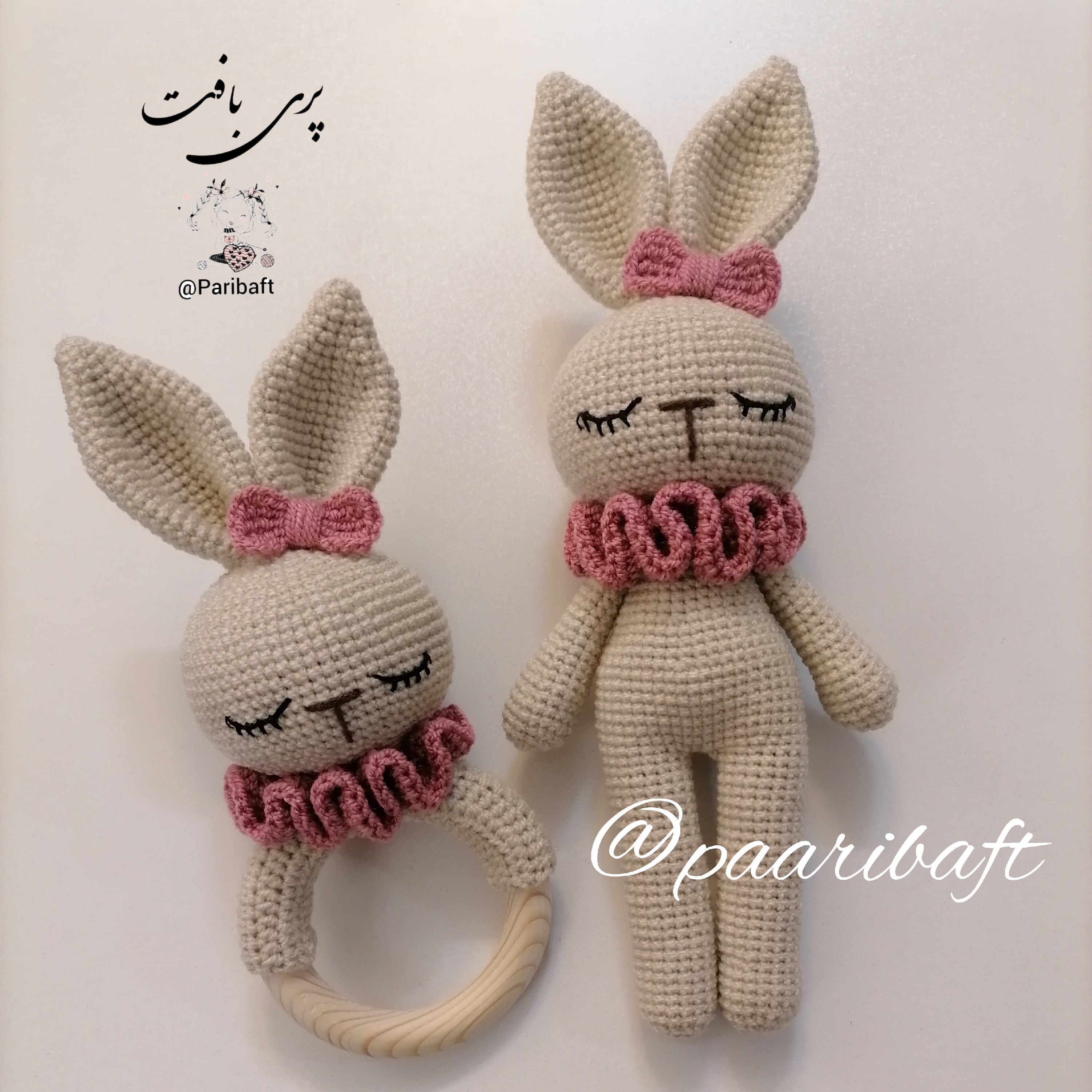 ست سیسمونی بافتنی عروسک خرگوش لالا عروسک بافتنی جغجغه