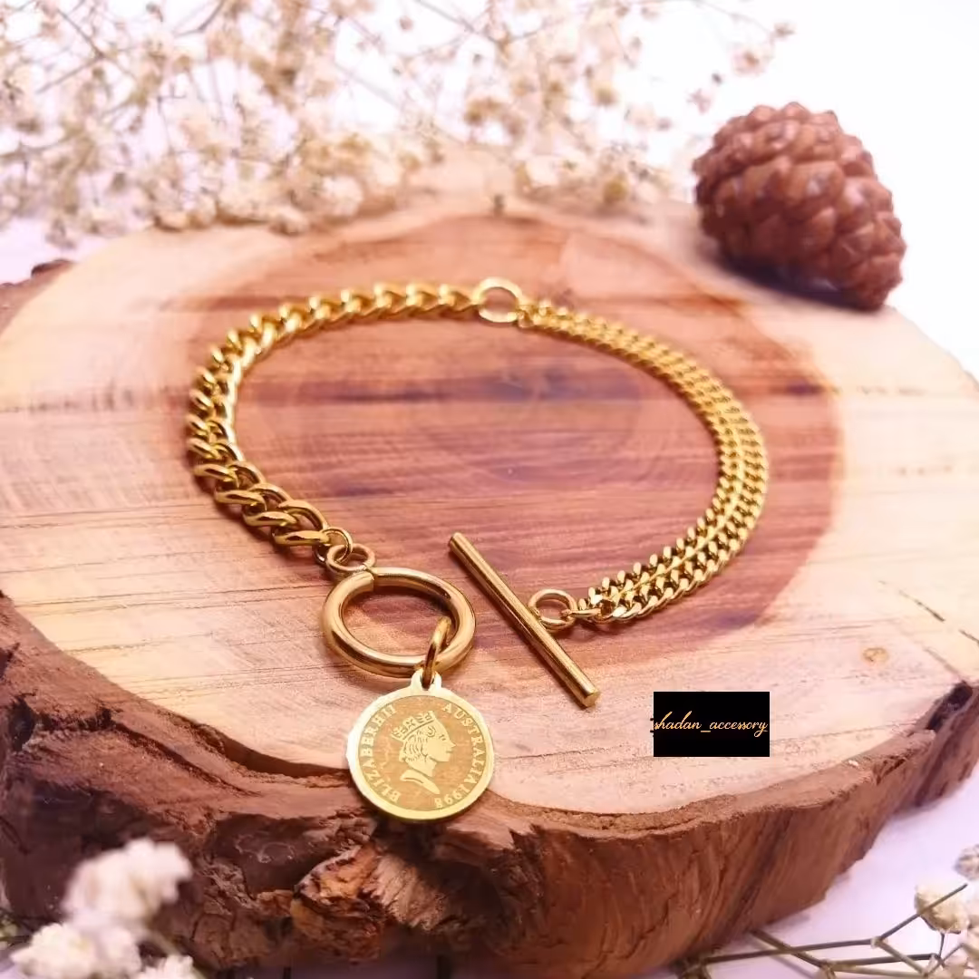 دستبند کارتیر  استیل دو زنجیر با قفل تی و الیزابت