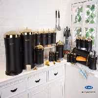 سرویس آشپزخانه 26 پارچه ریور کمر باریک گنبدي مشکی درب طلا