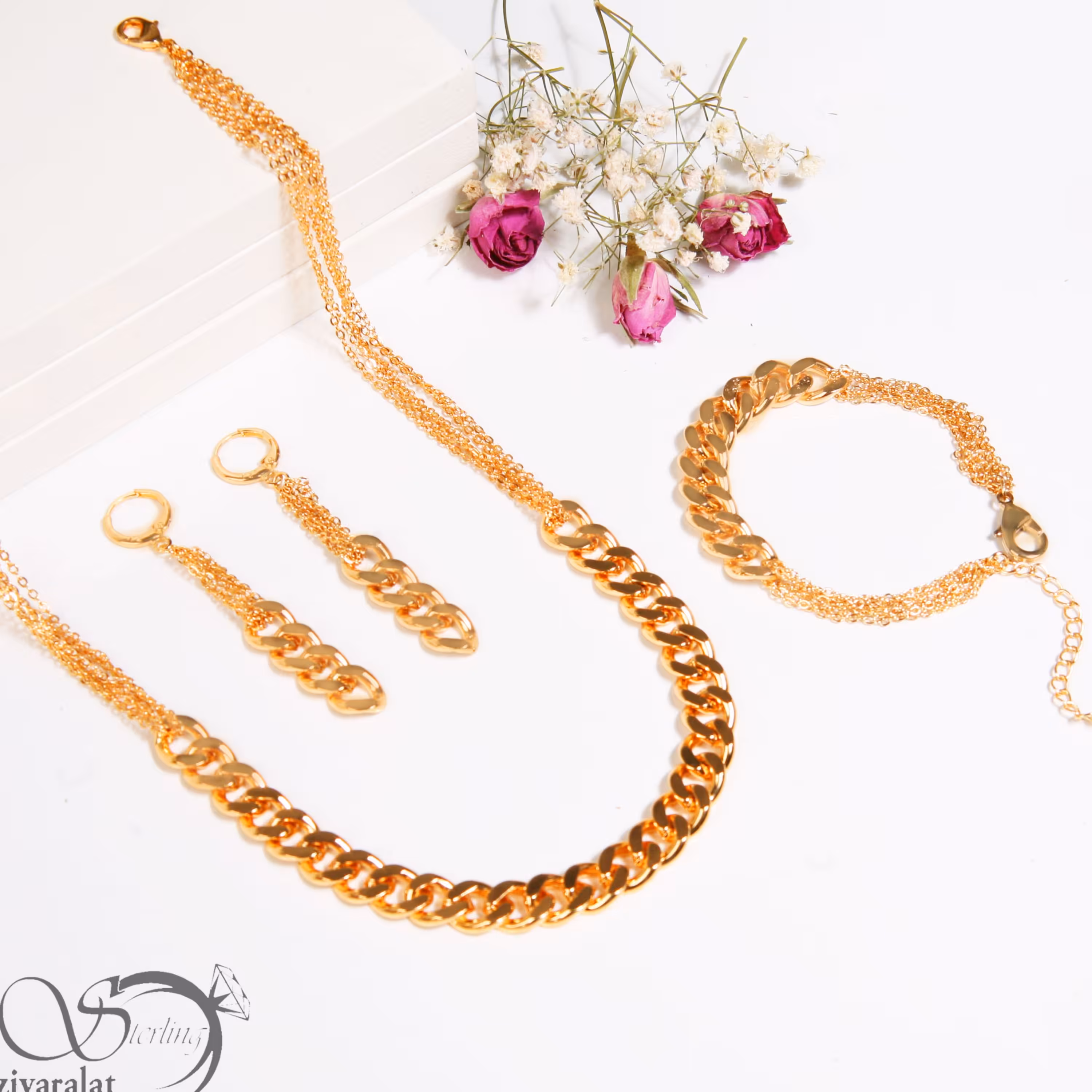 نیم ست زنانه رنگ ثابت ضد حساسیت طرح طلا کد 4317