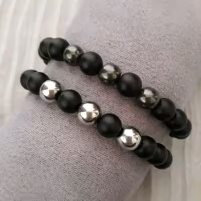 ست دو عددی دستبند دوستی سنگ اونیکس و حدید