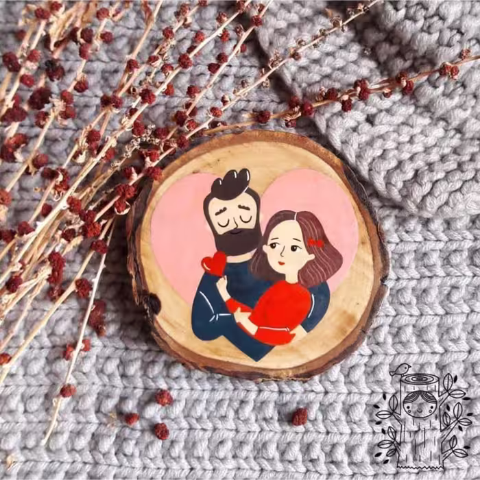 دیوارکوب چوبی طرح دختر  و پسر قلبی
