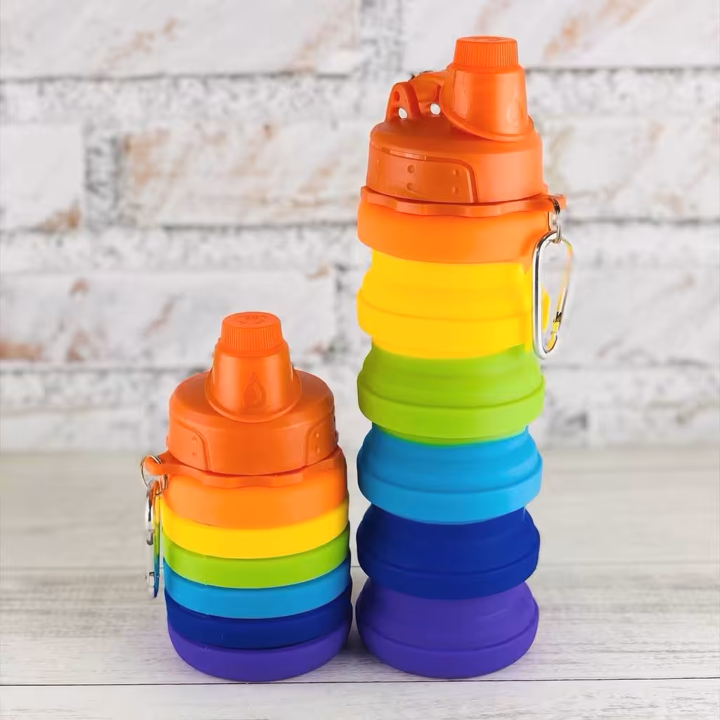 قمقمه سیلیکونی تاشو طرح رنگین کمان نیم لیتری