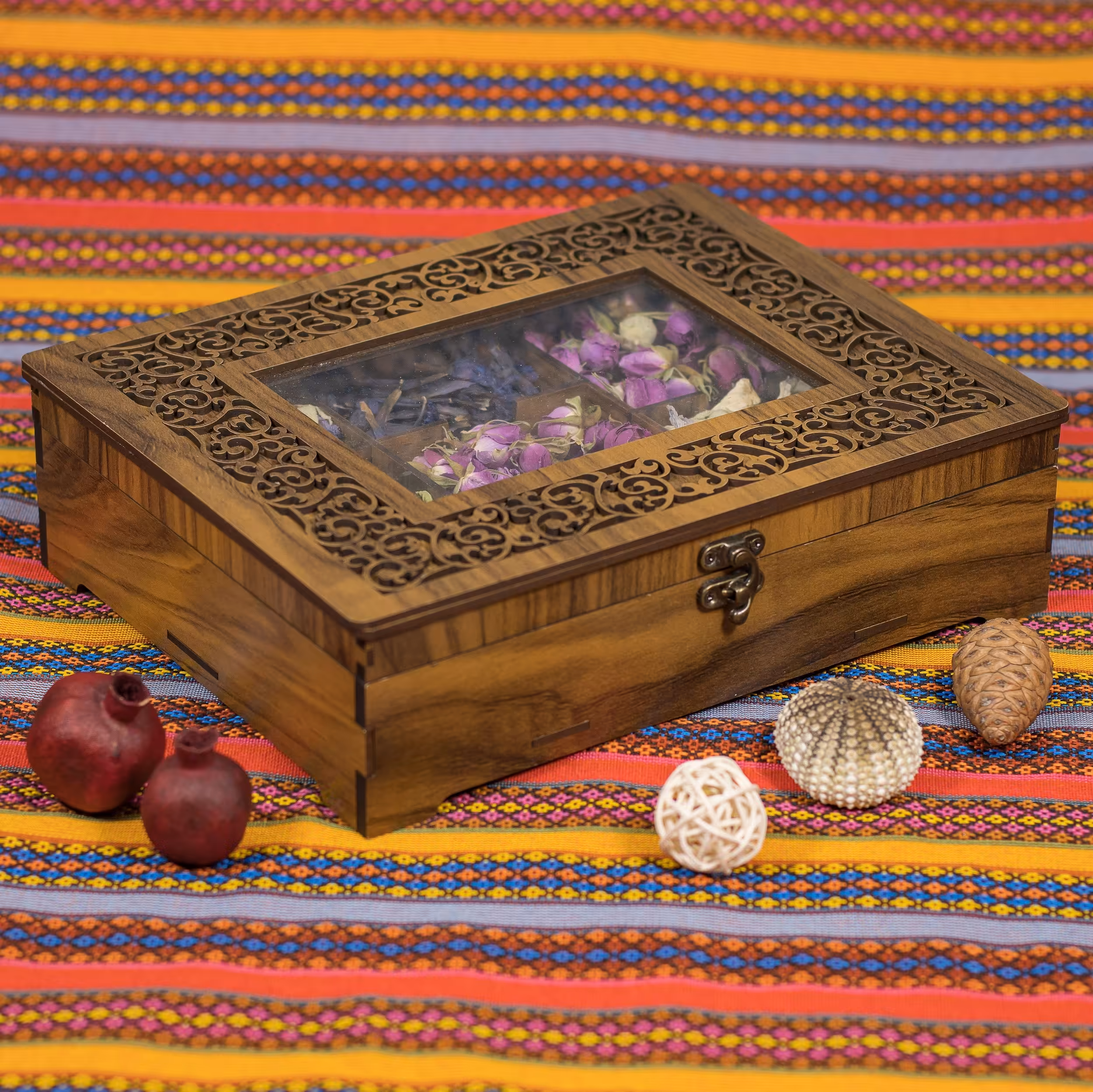 جعبه و باکس پذیرایی چوبی مدل مینا جهت دکوراسیون و هدیه مناسب دمنوش و آجیل