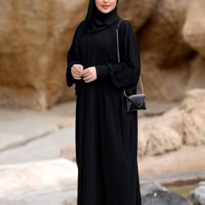 مانتو عبایی مشکی ابروبادی فری سایز تا سایز 50