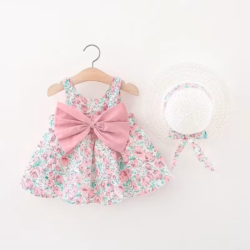 پوشاک بچگانه ست پیراهن کلاه دخترانه وارداتی کیفیت عالی (سایز 1 و 3 سال)