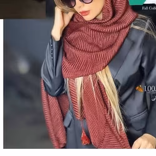 شال پلیسه منگوله‌دار براق زرشکی وارداتی دیجیتال