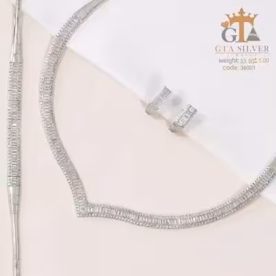 سرویس نقره مدل جناقی با نگین باگت عیار 925 کد 38001