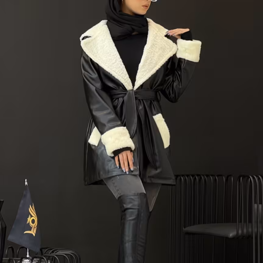 پالتو چرم و تدی زنانه ترکیبی کاپشن زمستان