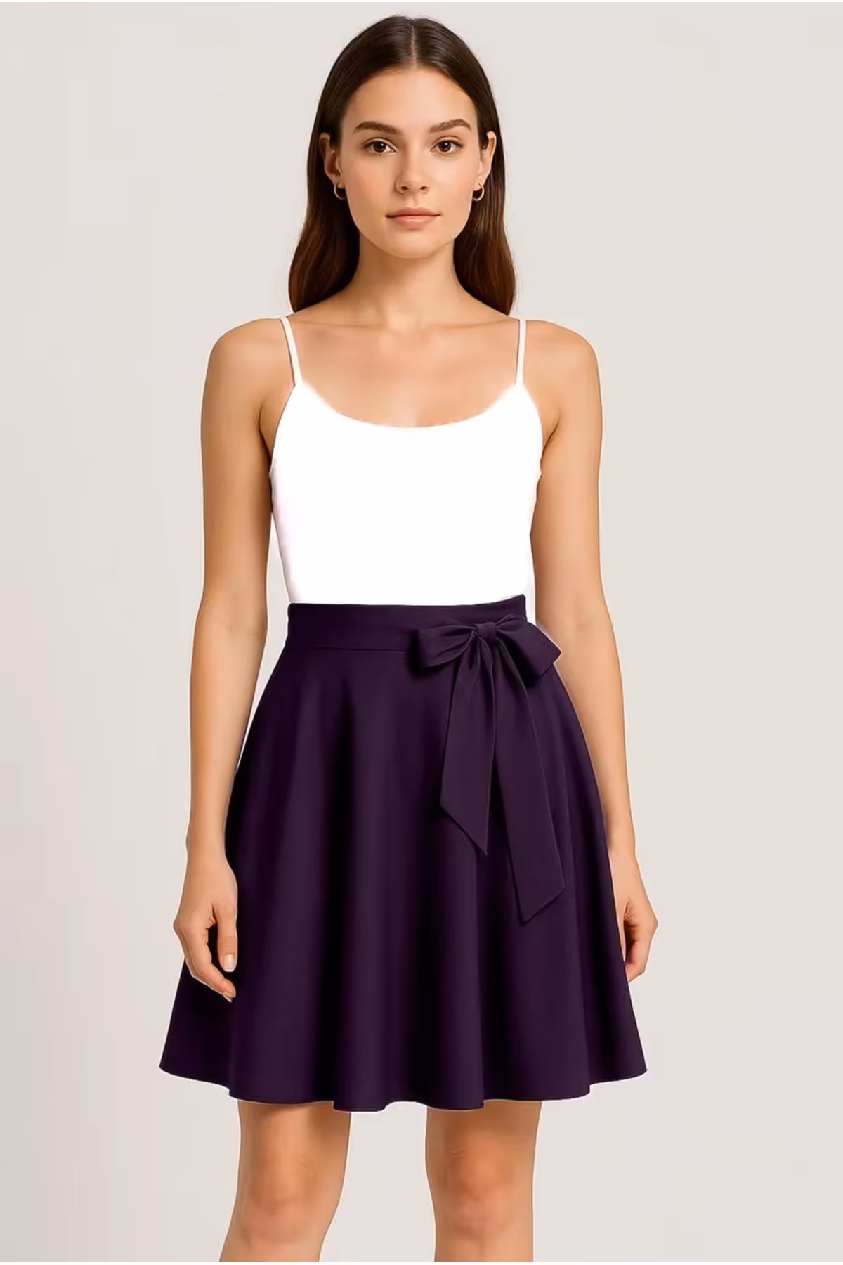 دامن بنفش زنانه کمر بالا CREPE SOFT کوتاه مسطح کامل Mert Erkan