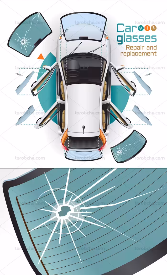وکتور مفهومی تصویض و تعمیر شیشه های خودرو | گرافیک با طعم تربچه