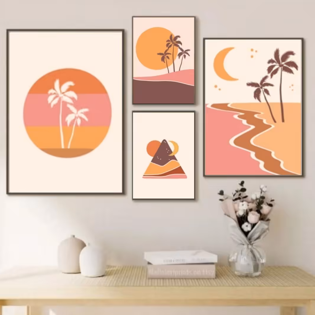 تابلو دکوراتیو مینیمال نخل ها چهار تکه