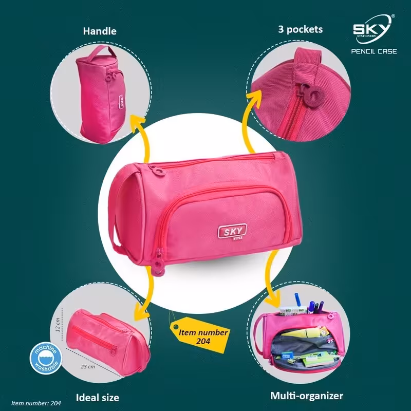 جامدادی پارچه ای سه زیپ بازشو اسکای کد 204