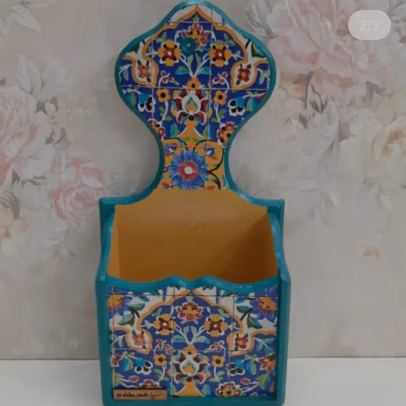 استند چوبی آرایشی جا کنترلی جا برسی اسلیمی ضدآب قابل شستشو با طرح و رنگ دلخواه شما هنر دکوپاژ شیکوپاژ