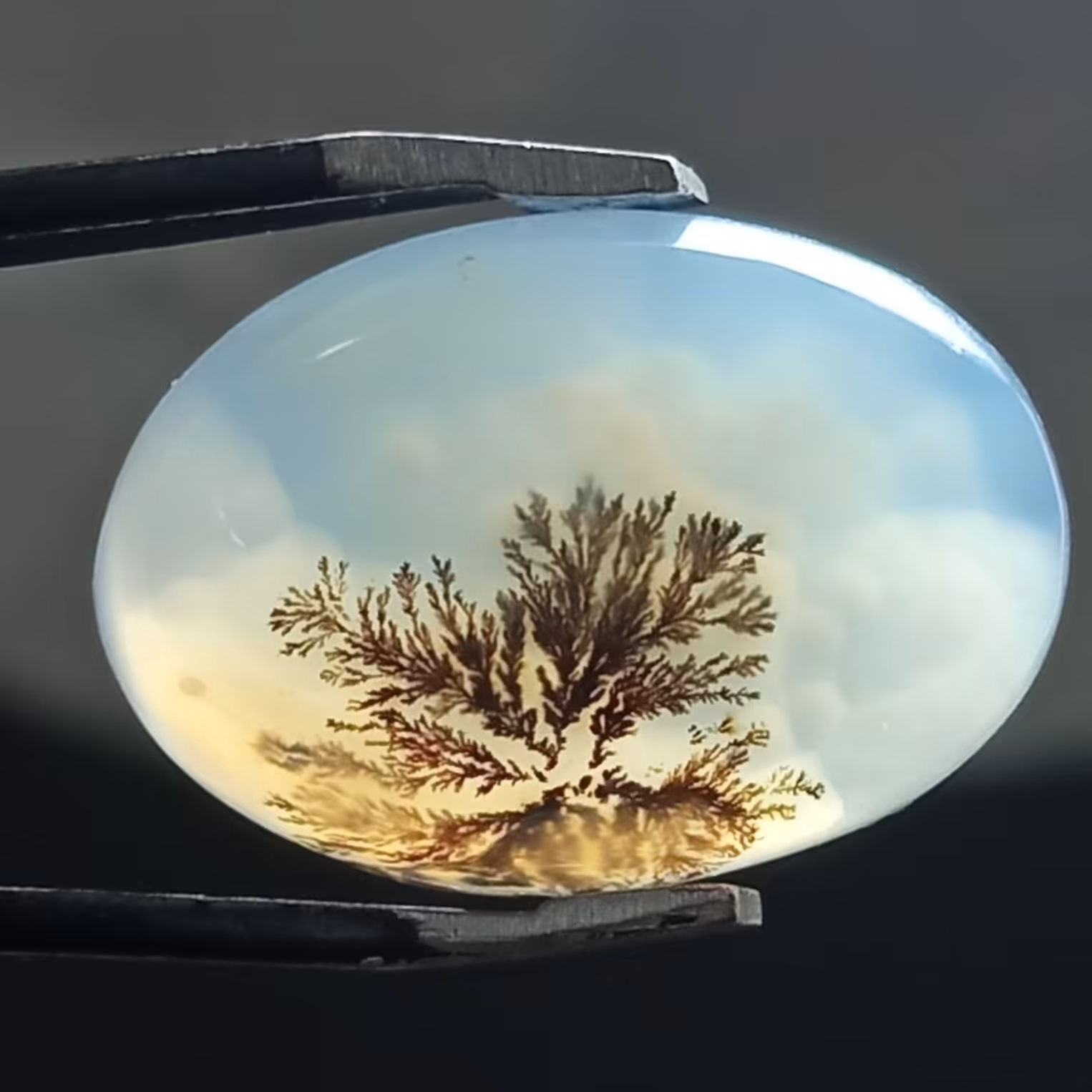 نگین زیبای عقیق شجر قائن بسیار زیبا زمینه ابرو بادی زیبا