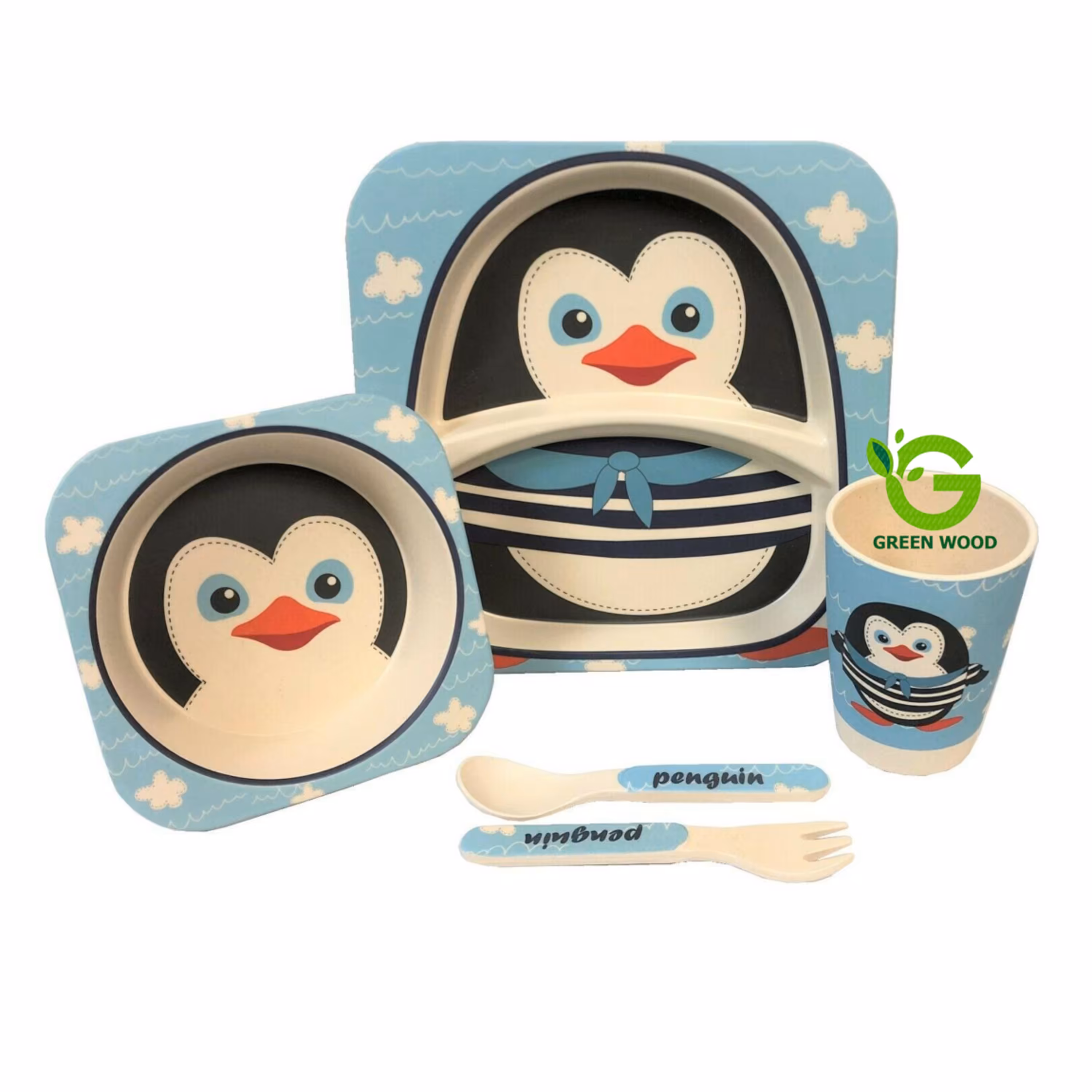 ظرف غذای کودک بامبو فایبر (سرویس غذاخوری-ظرف کودک)ست 5 تکه پنگوئن کدGw120101012