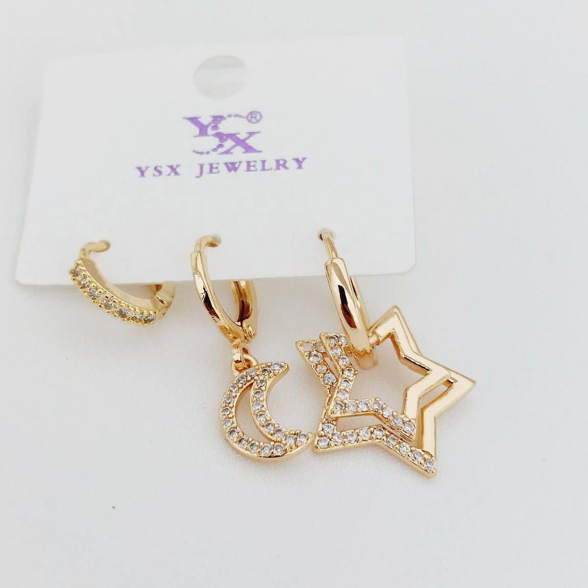 گوشواره ست کد9958 طرح جواهر برند ysx آبکاری طلا رنگ ثابت ضدحساسیت