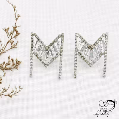گوشواره جواهری با حرف M کد 12639