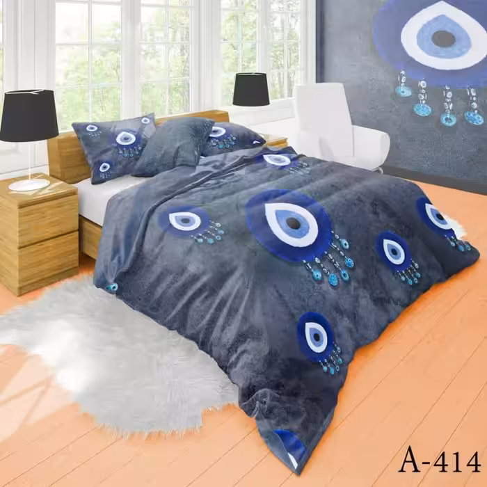 سرویس رو تختی دونفره میکروتترون سه بعدی،طرح چشم نظر با زمینه طوسی،مناسب بزرگسال،برای تخت160