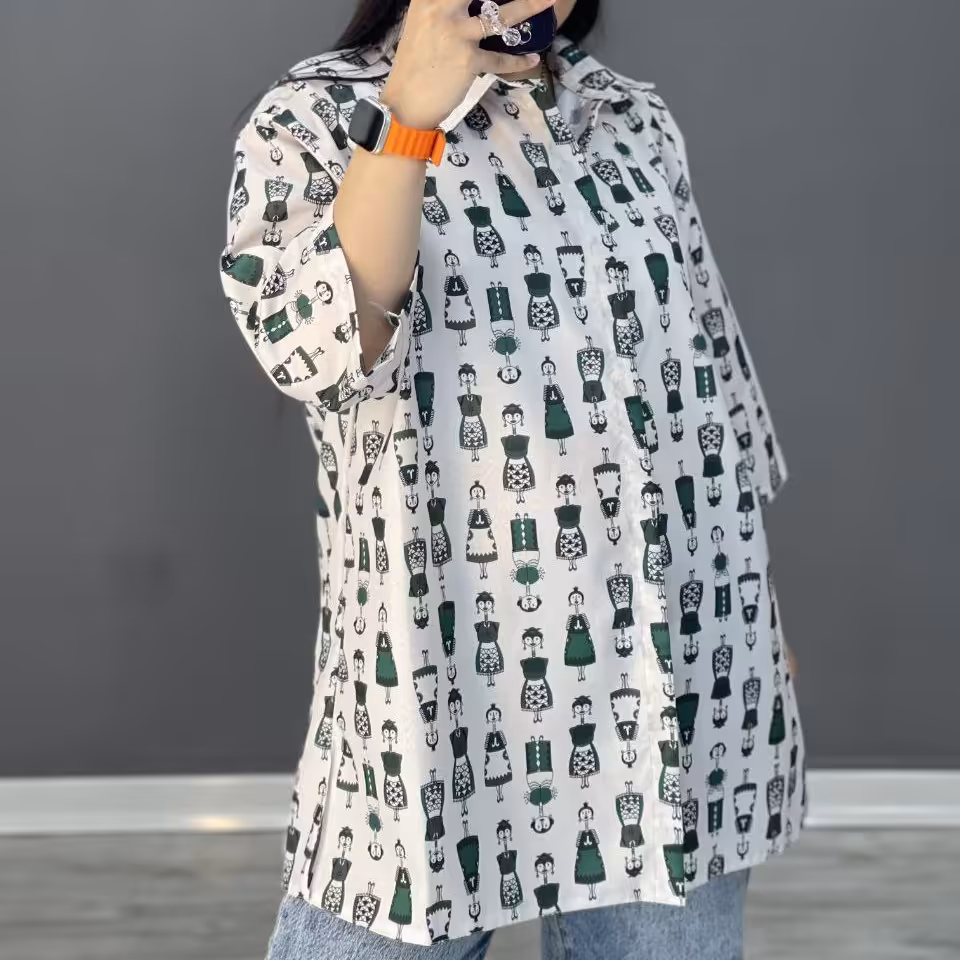 مانتو سفید طرح رنگی