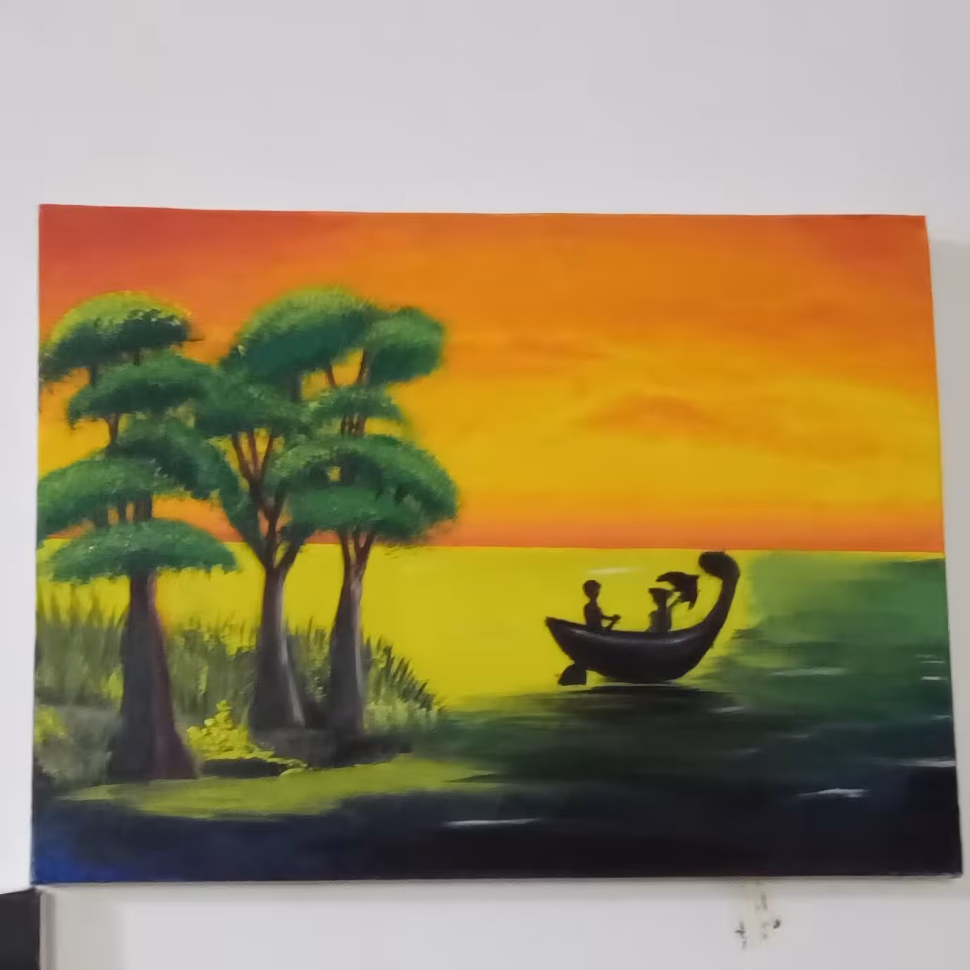 نقاشی معروف و زیبای دو عاشق در قایق. دارای بوم 30 در 40 که نیازی به قاب نداره. بسیار زیبا