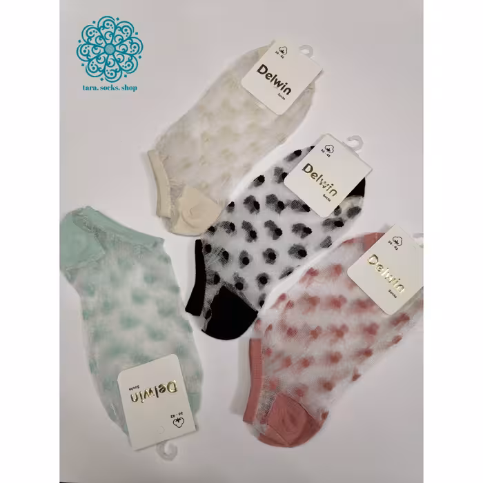 جوراب مچی زنانه توری برند دلوین کیفیت عالی کولر دار تمام نخی فری سایز 36 تا 42