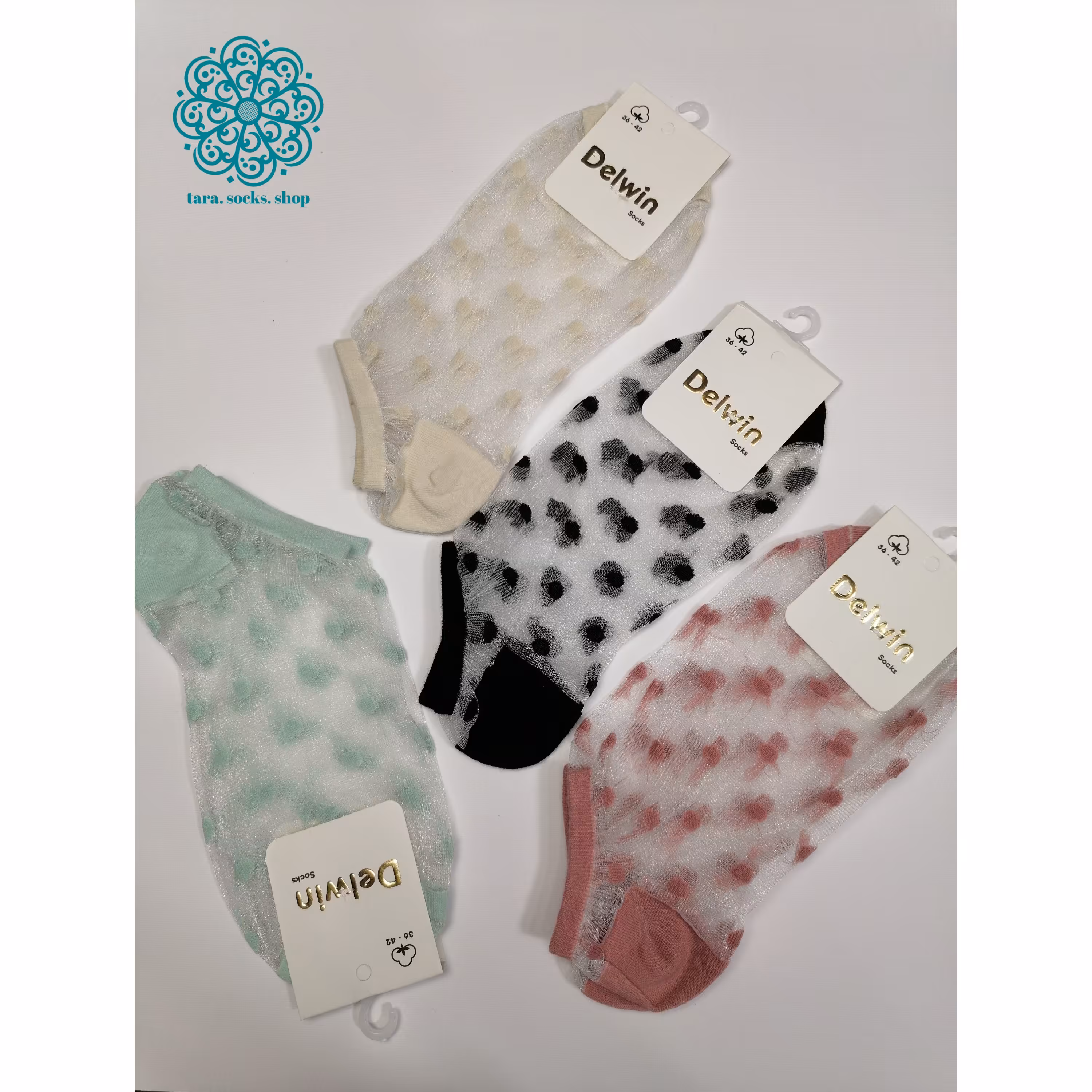 جوراب مچی زنانه توری برند دلوین کیفیت عالی کولر دار تمام نخی فری سایز 36 تا 42