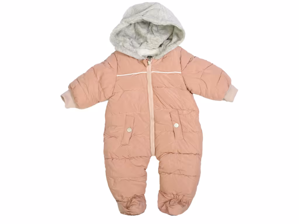 کاپشن سرهمی کلاه و جوراب دار به همراه دستکش نوزادی دخترانه صورتی رنگ