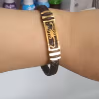 دستبند چرم با پلاک استیل