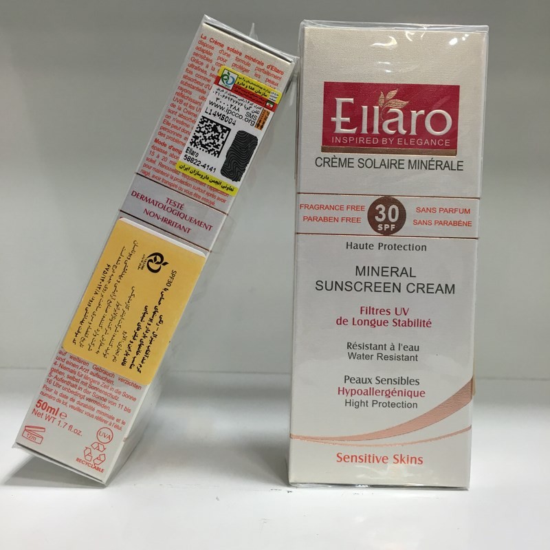 کرم ضد آفتاب مینرال ( مخصوص پوستهای حساس ) رنگی الارو با SPF 30 محصولات - ELLARO